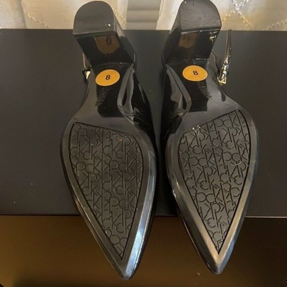 Calvin Klein Black Patent Leather Slingback Heels - Size 8 - Picture 7 of 7